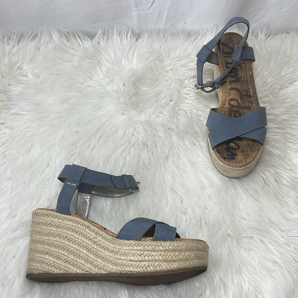 Sam Edelman Destin Stone Blue Platform Espadrilles Sz 7.5‎
